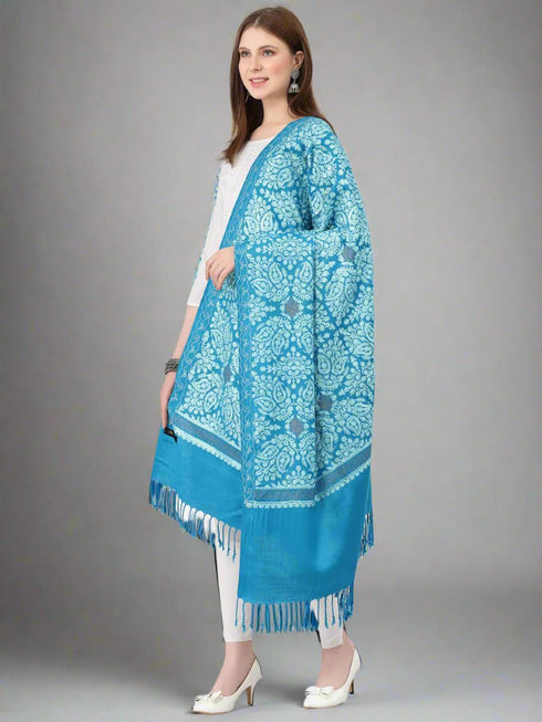 Women's Aari Embroidery and Stone Work Wool Shawl